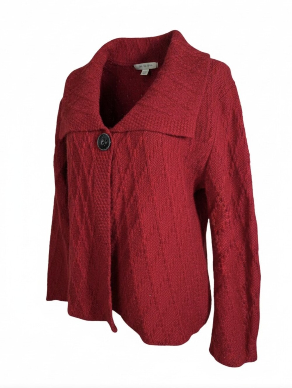 JM Collection Crimson Red V-Neck One Button-Front Cable Knit Cardigan Sweater